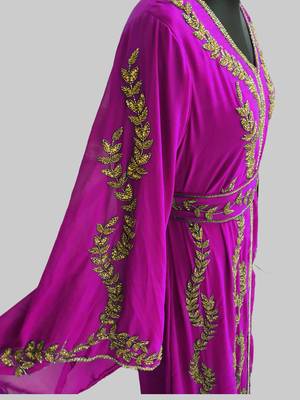 Wine color Full Sleeves Handmade Moroccan Kaftan  2