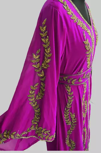 Wine color Full Sleeves Handmade Moroccan Kaftan 