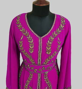 Wine color Full Sleeves Handmade Moroccan Kaftan  3