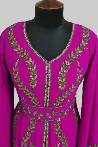 Wine color Full Sleeves Handmade Moroccan Kaftan 