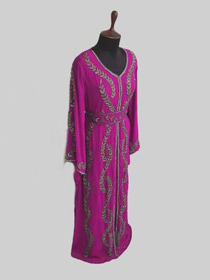 Wine color Full Sleeves Handmade Moroccan Kaftan  4