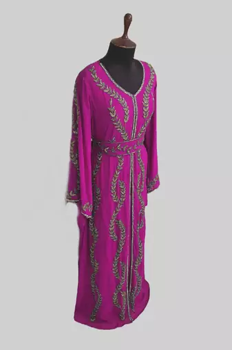 Wine color Full Sleeves Handmade Moroccan Kaftan 