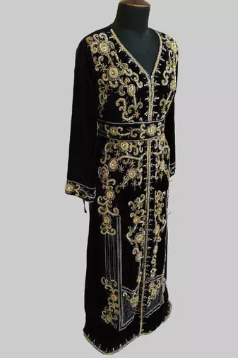 Black color Full Sleeves Handmade Moroccan Kaftan