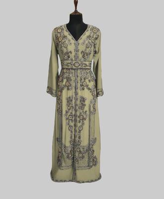 Beige color Full Sleeves Handmade Moroccan Kaftan 1