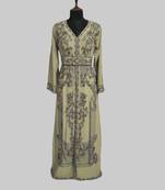 Beige color luxurious Full Sleeves Handmade Moroccan Kaftan.