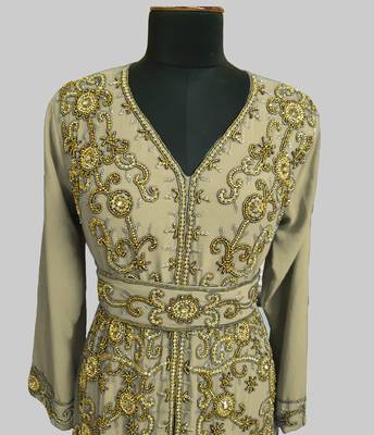 Beige color Full Sleeves Handmade Moroccan Kaftan 2