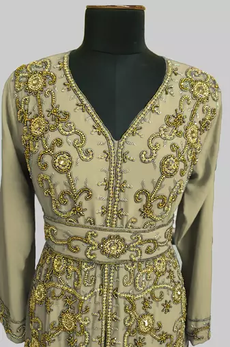 Beige color Full Sleeves Handmade Moroccan Kaftan