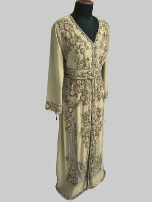 Beige color Full Sleeves Handmade Moroccan Kaftan 3