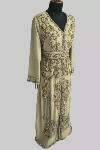 Beige color Full Sleeves Handmade Moroccan Kaftan