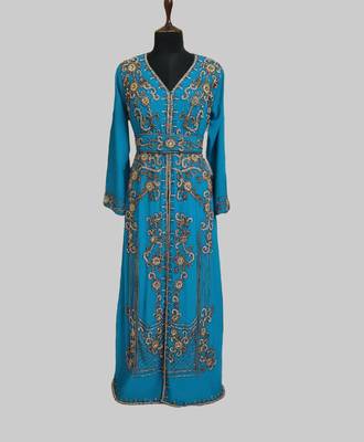 Cyen color Full Sleeves Handmade Moroccan Kaftan 1