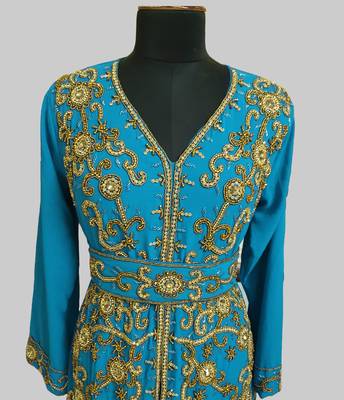 Cyen color Full Sleeves Handmade Moroccan Kaftan 2