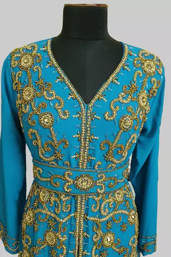 Cyen color Full Sleeves Handmade Moroccan Kaftan