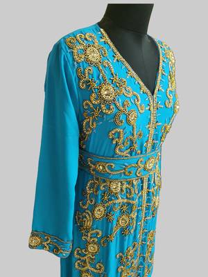 Cyen color Full Sleeves Handmade Moroccan Kaftan 3