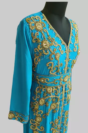 Cyen color Full Sleeves Handmade Moroccan Kaftan