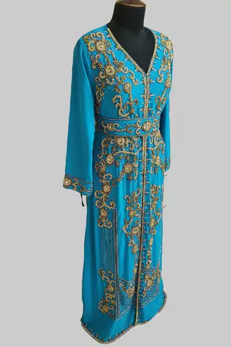 Cyen color Full Sleeves Handmade Moroccan Kaftan