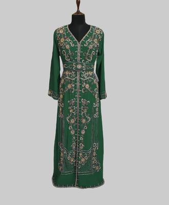 Dark Green color Full Sleeves Handmade Moroccan Kaftan  1