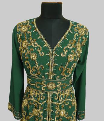 Dark Green color Full Sleeves Handmade Moroccan Kaftan  2