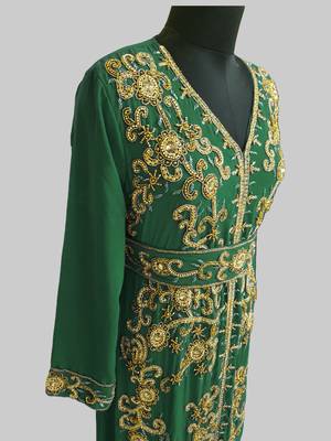 Dark Green color Full Sleeves Handmade Moroccan Kaftan  3