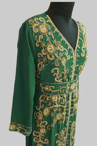 Dark Green color Full Sleeves Handmade Moroccan Kaftan 
