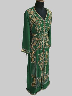 Dark Green color Full Sleeves Handmade Moroccan Kaftan  4