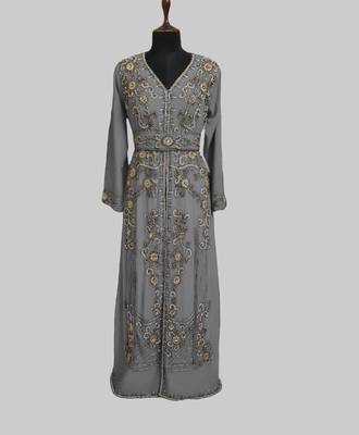 Grey color Full Sleeves Handmade Moroccan Kaftan 1