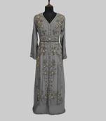 Grey color luxurious Full Sleeves Handmade Moroccan Kaftan.