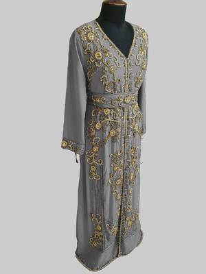 Grey color Full Sleeves Handmade Moroccan Kaftan 4