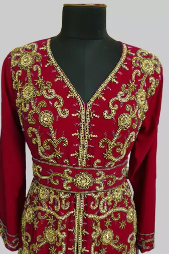 Maroon color Full Sleeves Handmade Moroccan Kaftan 