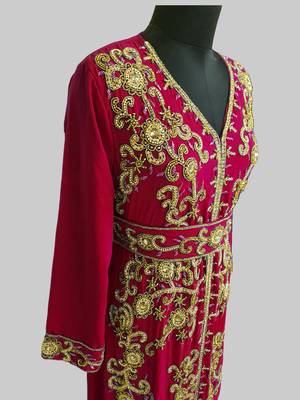 Maroon color Full Sleeves Handmade Moroccan Kaftan  3