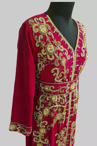 Maroon color Full Sleeves Handmade Moroccan Kaftan 