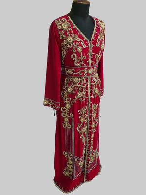 Maroon color Full Sleeves Handmade Moroccan Kaftan  4