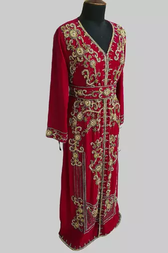 Maroon color Full Sleeves Handmade Moroccan Kaftan 
