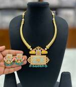 Hasli necklace set with matching earrings meenakari work, kundan stones, gold polish, adjustable drawstring