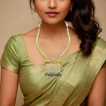 Hasli necklace set with matching earrings meenakari work, kundan stones, gold polish, adjustable drawstring 1