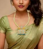 Hasli necklace set with matching earrings meenakari work, kundan stones, gold polish, adjustable drawstring