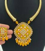 Hasli necklace set with matching earrings meenakari work, kundan stones, gold polish, adjustable drawstring