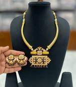 Hasli necklace set with matching earrings meenakari work, kundan stones, gold polish, adjustable drawstring
