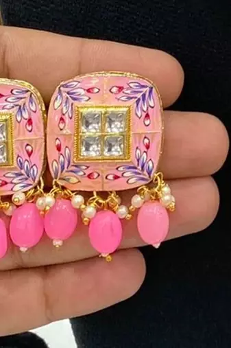 Hasli necklace set with matching earrings meenakari work, kundan stones, gold polish, adjustable drawstring