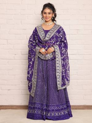Elegant Purple Georgette Embroidered Lehenga Choli with Dupatta(Set of 3) 1