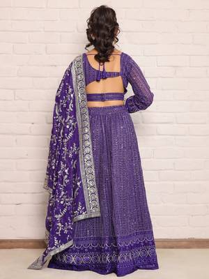 Elegant Purple Georgette Embroidered Lehenga Choli with Dupatta(Set of 3) 2