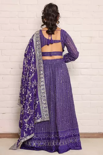Elegant Purple Georgette Embroidered Lehenga Choli with Dupatta(Set of 3)
