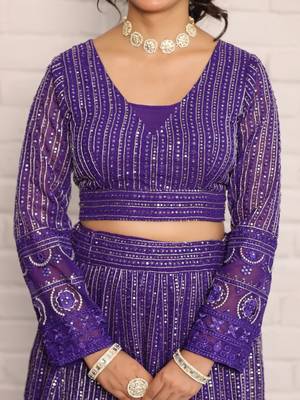 Elegant Purple Georgette Embroidered Lehenga Choli with Dupatta(Set of 3) 3