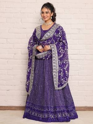 Elegant Purple Georgette Embroidered Lehenga Choli with Dupatta(Set of 3) 4