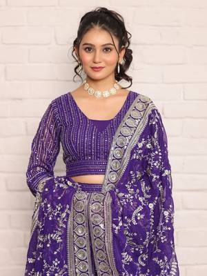 Elegant Purple Georgette Embroidered Lehenga Choli with Dupatta(Set of 3) 5