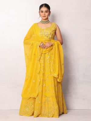 Haldi Yellow embroidered Georgette Sequined Embroidered Lehenga Choli with Dupatta 1
