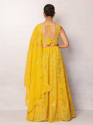 Haldi Yellow embroidered Georgette Sequined Embroidered Lehenga Choli with Dupatta 2