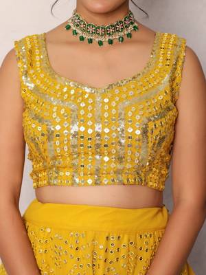 Haldi Yellow embroidered Georgette Sequined Embroidered Lehenga Choli with Dupatta 3