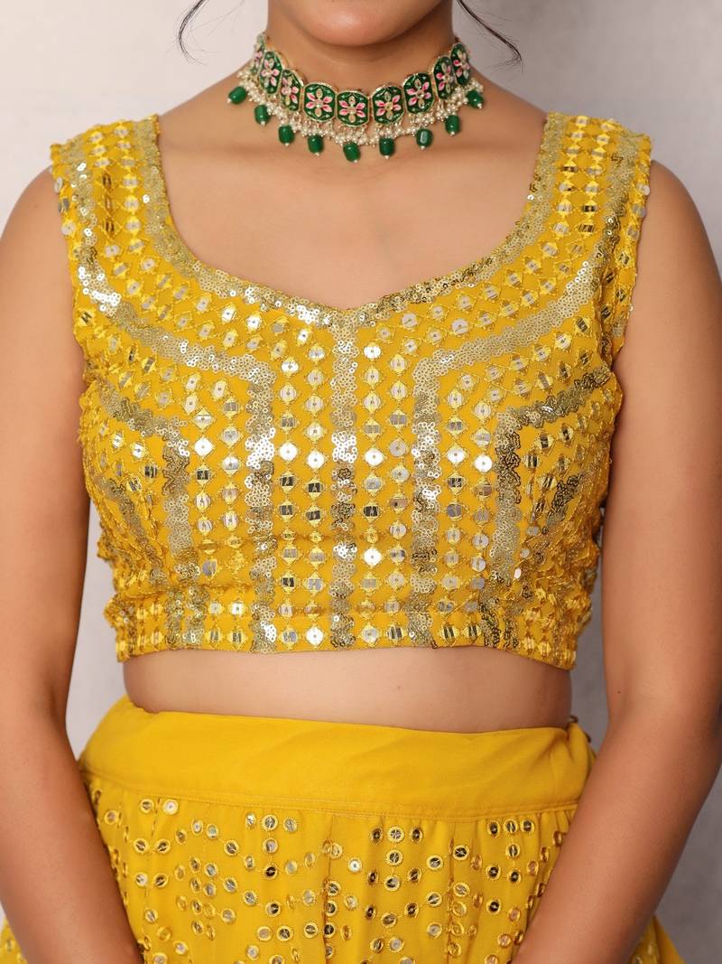 Haldi Yellow embroidered Georgette Sequined Embroidered Lehenga Choli with Dupatta