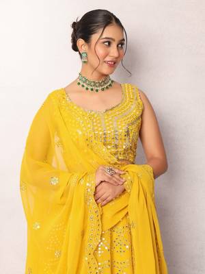 Haldi Yellow embroidered Georgette Sequined Embroidered Lehenga Choli with Dupatta 4