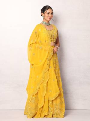 Haldi Yellow embroidered Georgette Sequined Embroidered Lehenga Choli with Dupatta 5